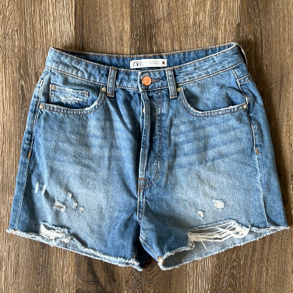 Zara High Rise Cutoff Denim Shorts
